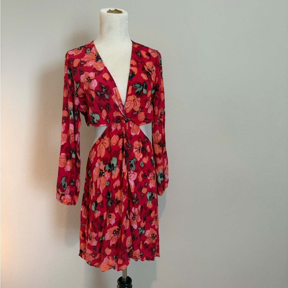 H&M Red Floral Long Sleeve Dress
